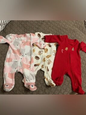 Unbranded Pink & Red Baby One-Piece Footed Pajamas - 3-Pack